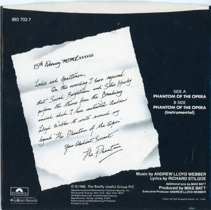 Sarah Brightman And Steve Harley : The Phantom Of The Opera (7", Single)