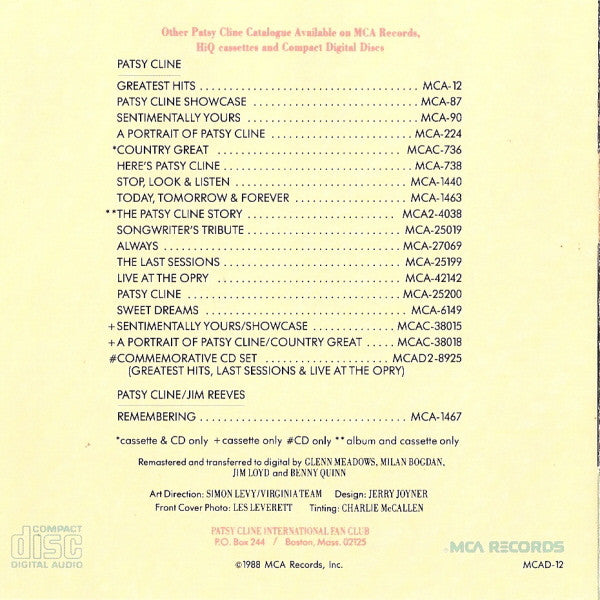 Patsy Cline : 12 Greatest Hits (CD, Comp, RE, RM, DAD)