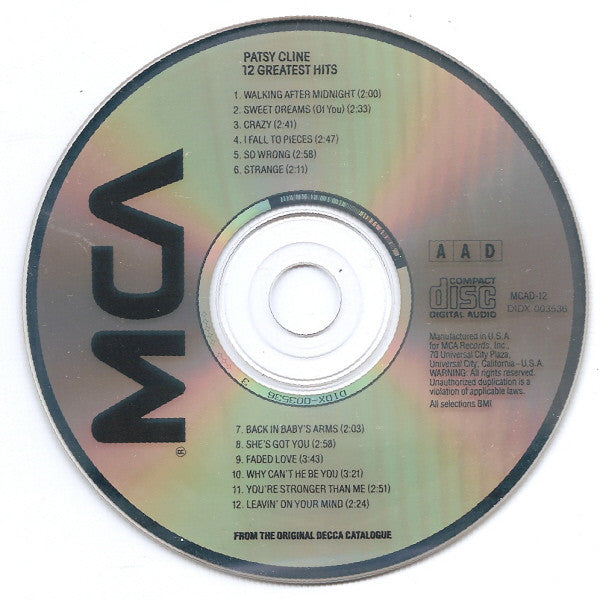 Patsy Cline : 12 Greatest Hits (CD, Comp, RE, RM, DAD)