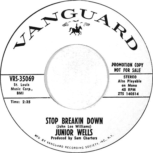 Junior Wells : Stop Breakin' Down / Mystery Train (7", Promo, Styrene)