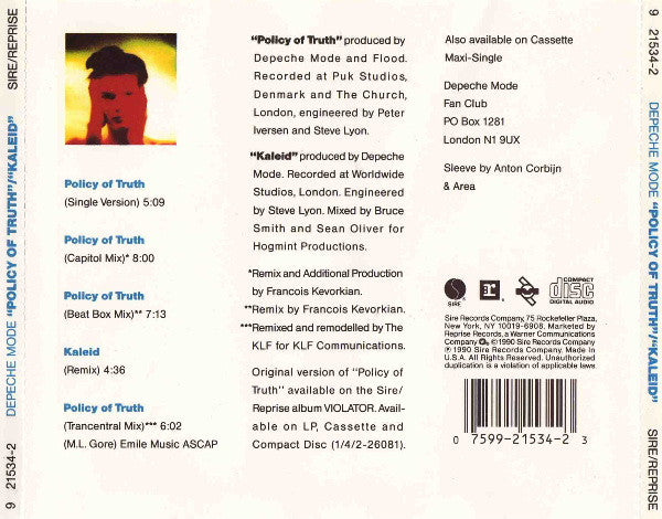 Depeche Mode : Policy Of Truth (CD, Maxi)