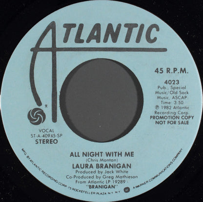 Laura Branigan : All Night With Me (7", Single, Mono, Promo, SP )