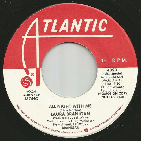 Laura Branigan : All Night With Me (7", Single, Mono, Promo, SP )