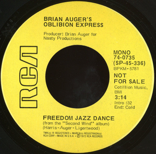 Brian Auger's Oblivion Express : Freedom Jazz Dance (7", Promo)