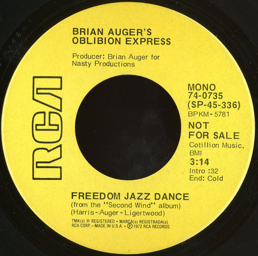 Brian Auger's Oblivion Express : Freedom Jazz Dance (7", Promo)