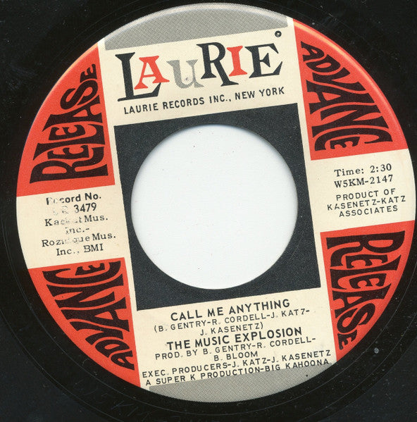 The Music Explosion : What's Your Name / Call Me Anything (7", Single, Promo)
