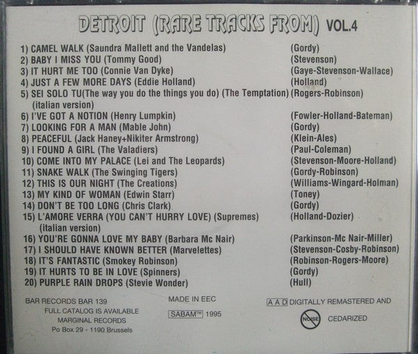 Various : Detroit (Rare Tracks From) Vol.4 (CD, Comp, Ltd, Unofficial)