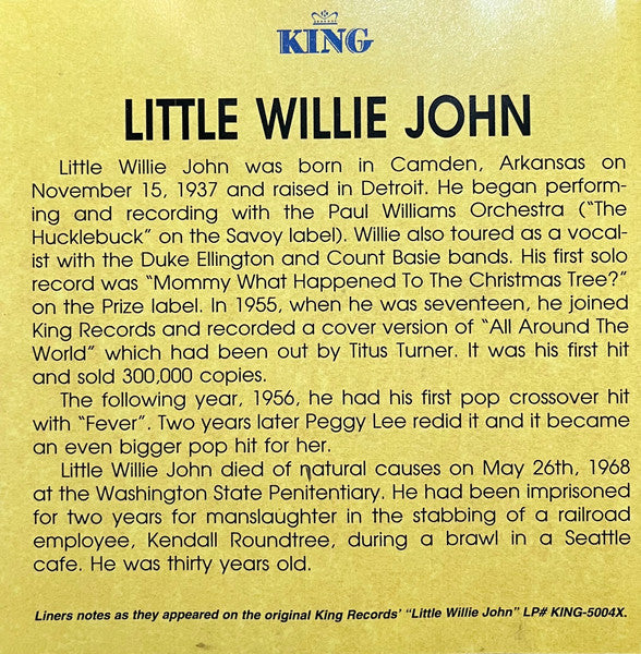 Little Willie John : All 15 Of His Chart Hits (1953-1962) (CD, Comp, RE, RM)