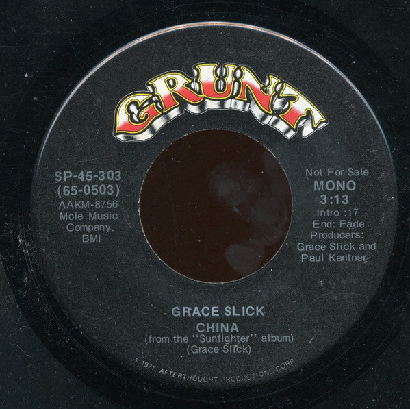 Paul Kantner, Grace Slick : Sunfighter / China (7", Promo, Pic)