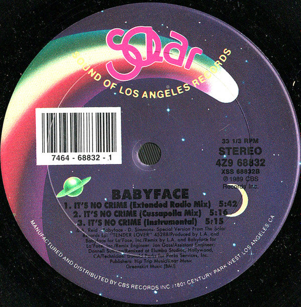 Babyface : It's No Crime (12", Single)
