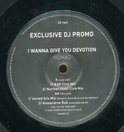 Nomad : I Wanna Give You Devotion (2005 Remixes) (12", Promo)
