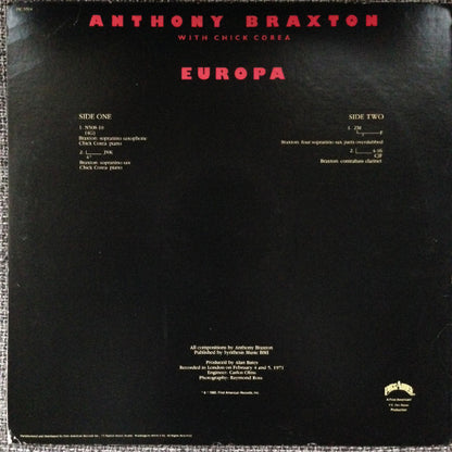 Anthony Braxton With Chick Corea : Europa (LP, Album)