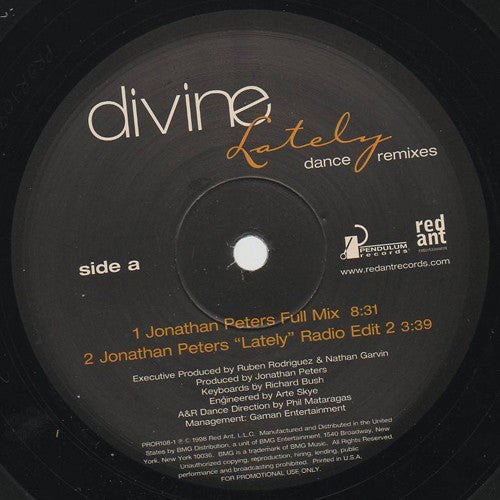 Divine (2) : Lately (Dance Remixes) (2x12", Promo)
