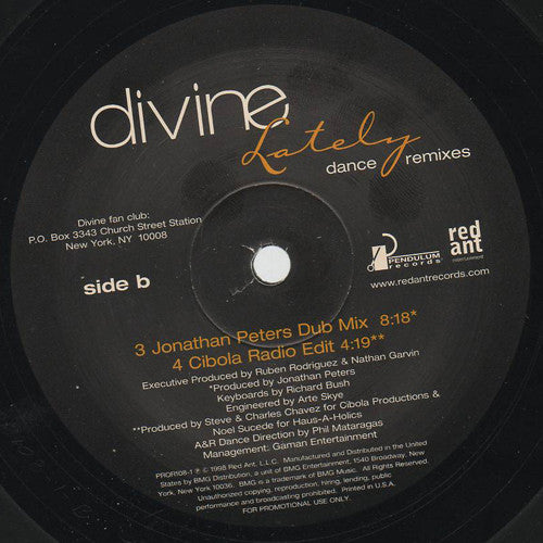 Divine (2) : Lately (Dance Remixes) (2x12", Promo)