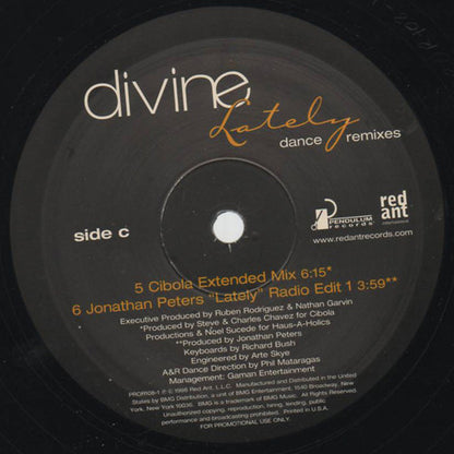 Divine (2) : Lately (Dance Remixes) (2x12", Promo)