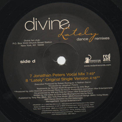 Divine (2) : Lately (Dance Remixes) (2x12", Promo)