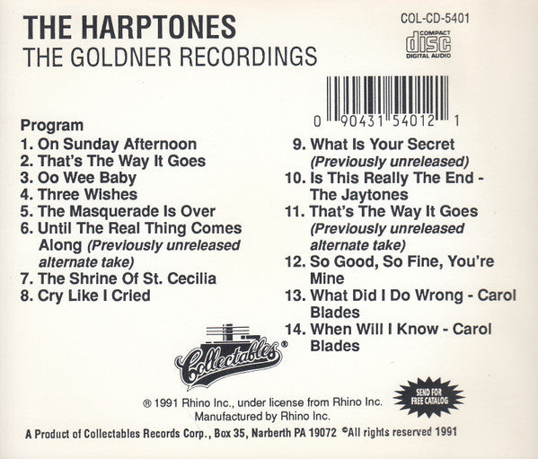 The Harptones : The Goldner Recordings (CD, Comp)