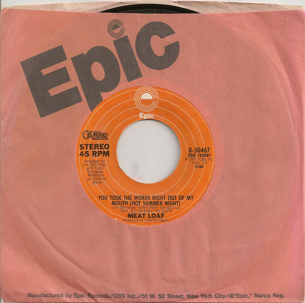 Meat Loaf : You Took The Words Right Out Of My Mouth (7", Single, Styrene)