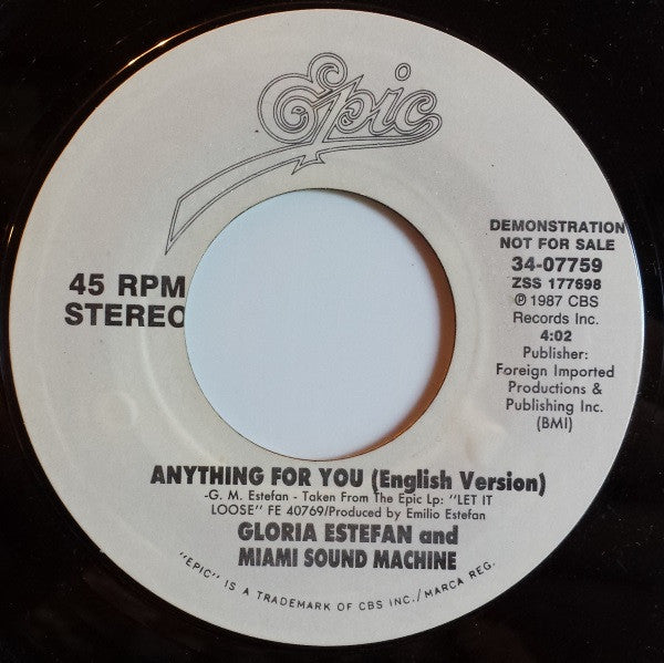 Miami Sound Machine : Anything For You (7", Single, Promo, Styrene)
