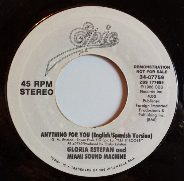 Miami Sound Machine : Anything For You (7", Single, Promo, Styrene)