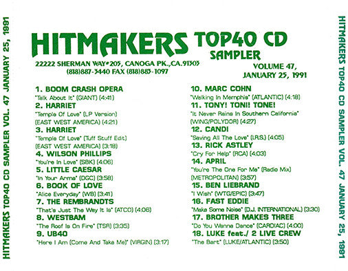 Various : Hitmakers Top 40 CD Sampler Volume 47 January 25, 1991 (CD, Promo, Smplr)