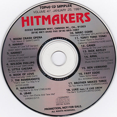 Various : Hitmakers Top 40 CD Sampler Volume 47 January 25, 1991 (CD, Promo, Smplr)