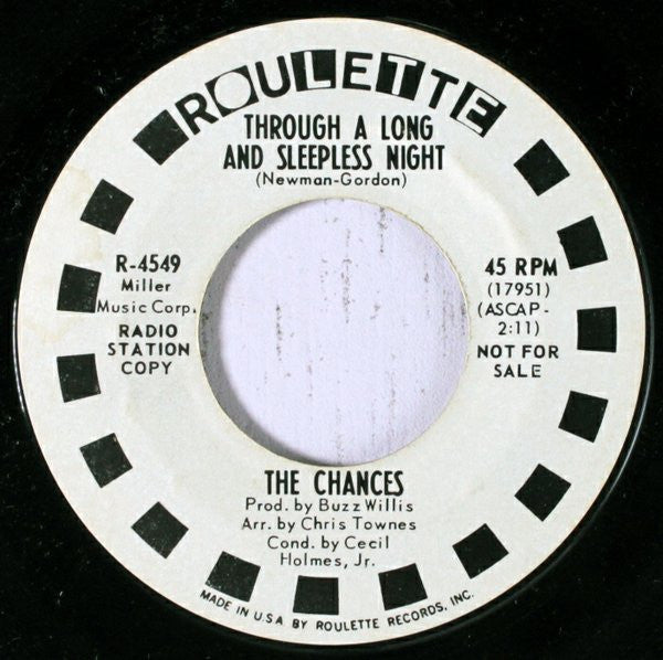 The Chances (4) : Through A Long And Sleepless Night (7", Promo, Styrene)