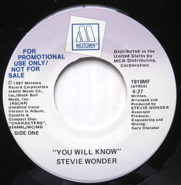 Stevie Wonder : You Will Know (7", Promo)