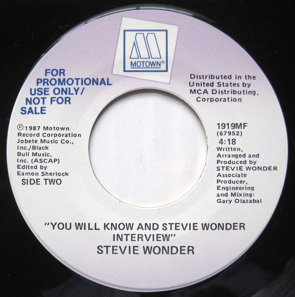 Stevie Wonder : You Will Know (7", Promo)