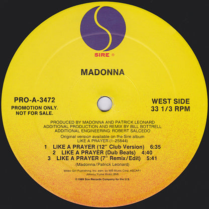 Madonna : Like A Prayer (12", Single, Promo)