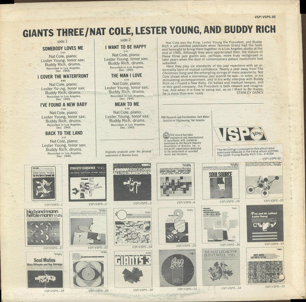 Lester Young - Nat King Cole - Buddy Rich : Giants 3 (LP, Album, Mono, RE)