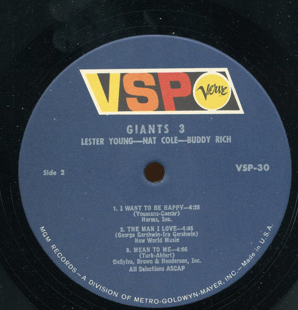 Lester Young - Nat King Cole - Buddy Rich : Giants 3 (LP, Album, Mono, RE)