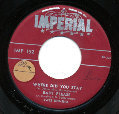 Fats Domino : Where Did You Stay/Baby Please/Thinking Of You/You Know I Miss You (7", EP)