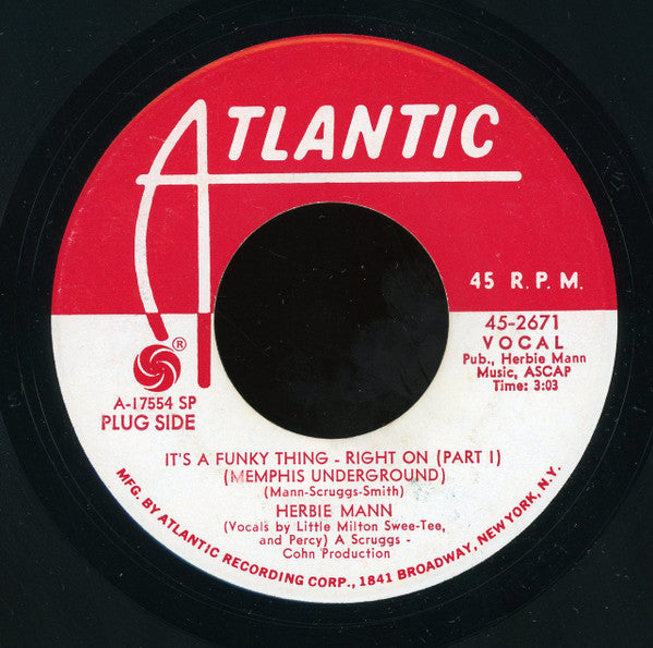 Herbie Mann : It's A Funky Thing - Right On (7", Single, Promo, SP)