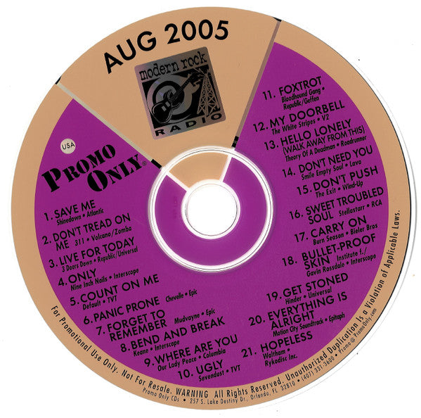 Various : Promo Only Modern Rock Radio: August 2005 (CD, Comp, Promo)
