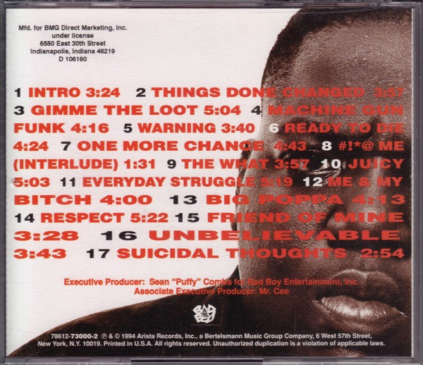Notorious B.I.G. : Ready To Die (CD, Album, Club)