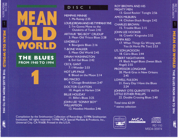 Various : Mean Old World / The Blues From 1940 To 1994 Volume 1 - 4 (4xCD, Comp + Box)