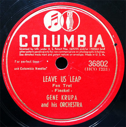 Gene Krupa And His Orchestra / Gene Krupa Jazz Trio : Leave Us Leap / Dark Eyes (Shellac, 10")