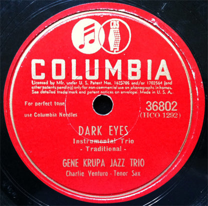 Gene Krupa And His Orchestra / Gene Krupa Jazz Trio : Leave Us Leap / Dark Eyes (Shellac, 10")