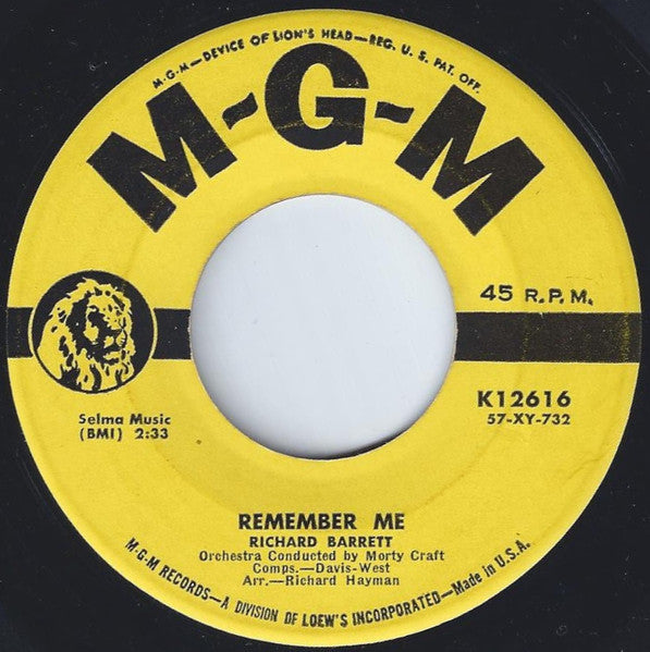 Richard Barrett (5) : Remember Me (7", Single)