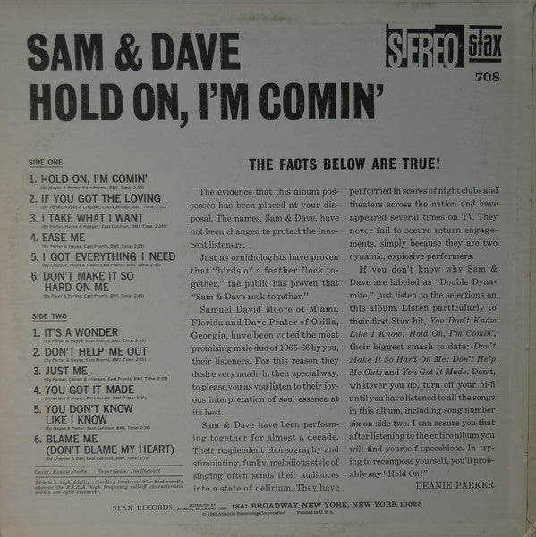 Sam & Dave : Hold On, I'm Comin' (LP, Album, Ind)