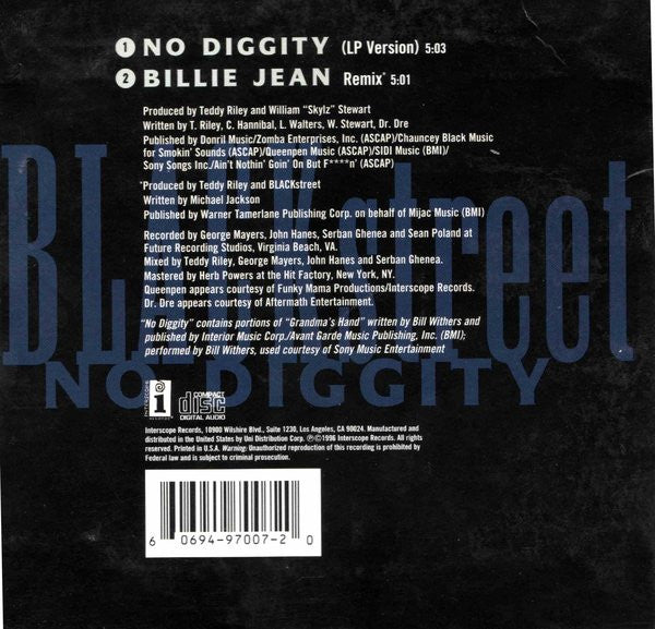 Blackstreet Featuring Dr. Dre : No Diggity (CD, Single, Car)