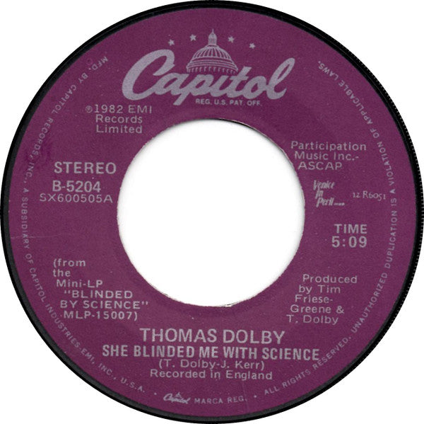 Thomas Dolby : She Blinded Me With Science / Flying North (7", Win)