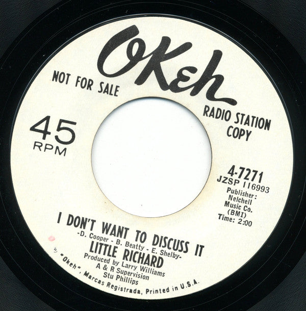 Little Richard : I Don't Want To Discuss It / Hurry Sundown (7", Promo, Styrene)