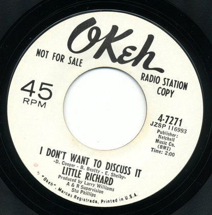 Little Richard : I Don't Want To Discuss It / Hurry Sundown (7", Promo, Styrene)