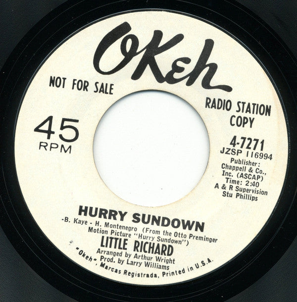 Little Richard : I Don't Want To Discuss It / Hurry Sundown (7", Promo, Styrene)
