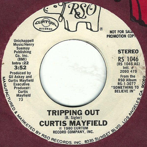 Curtis Mayfield : Tripping Out (7", Promo, Styrene, 73)
