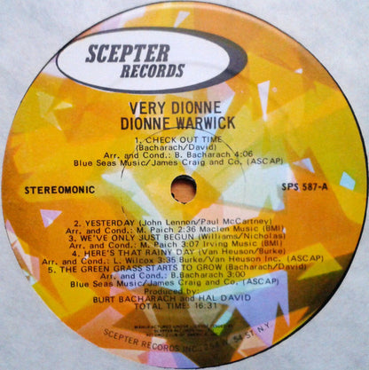 Dionne Warwick : Very Dionne (LP, Album, Club, RE, Pre)