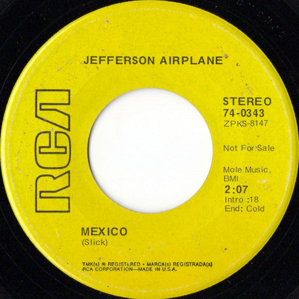 Jefferson Airplane : Mexico (7", Single, Promo)