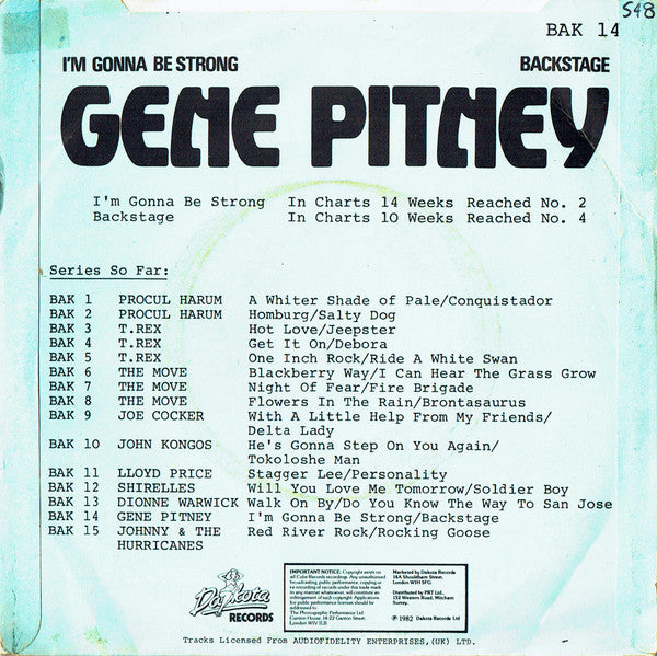 Gene Pitney : I'm Gonna Be Strong / Backstage (7", Single)